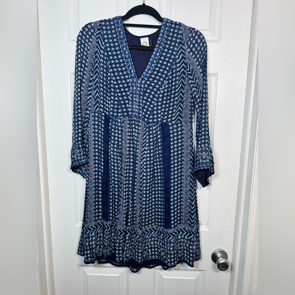 Anthropologie Akemi + Kin Blue Embroidered Boho Tunic Dress XS